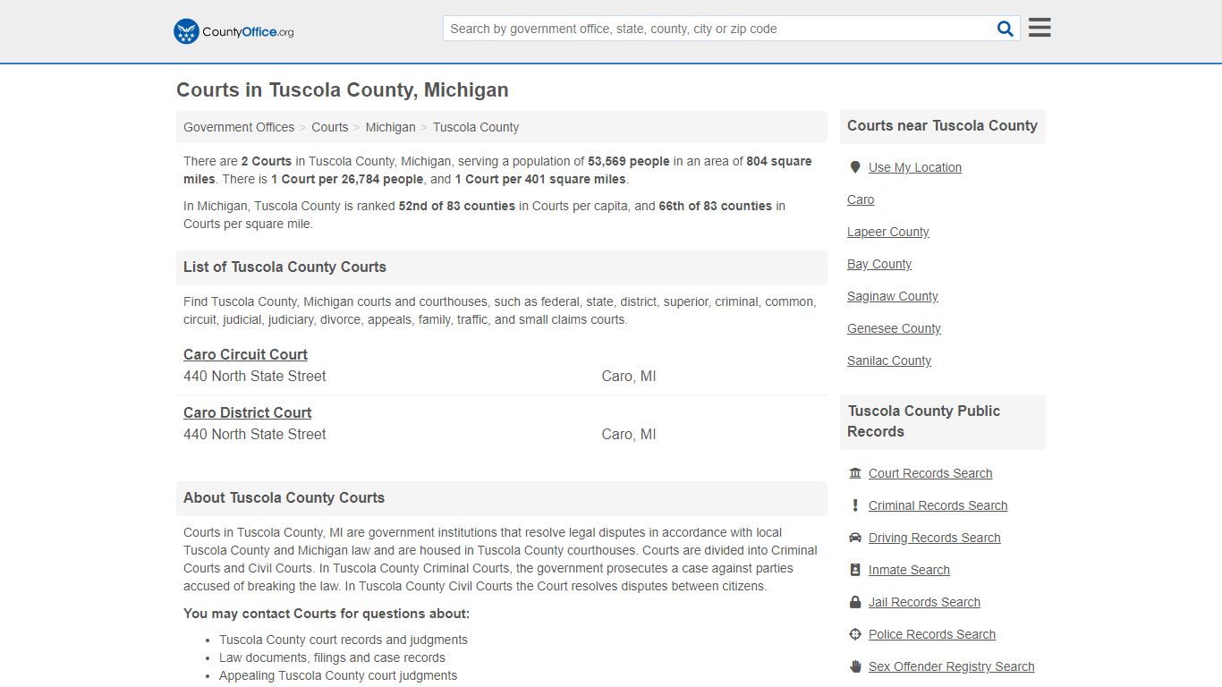 Courts - Tuscola County, MI (Court Records & Calendars)